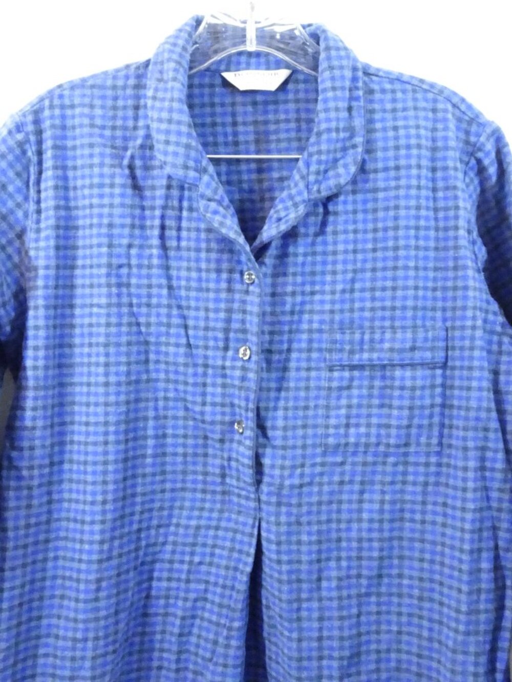 Bonsoir Plaid Blue Flannel Nightgown Women's Size S Cotton Long Sleeve Cozy - Picture 3 of 7